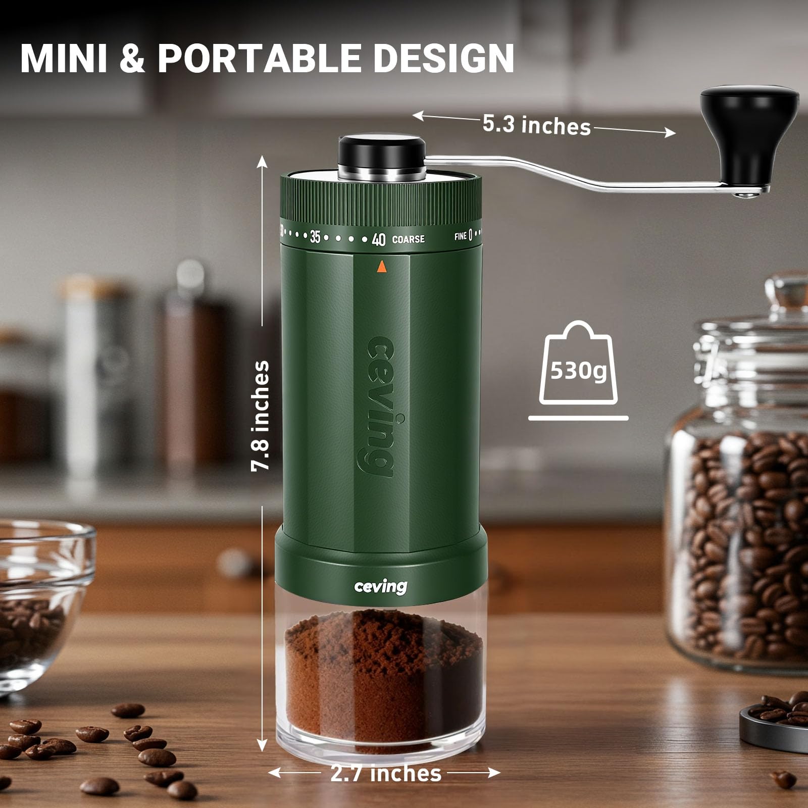 Large Capacity Manual Coffee Grinder – 60g Hand Grinder with 40 Grind Settings | Travel Coffee Gear