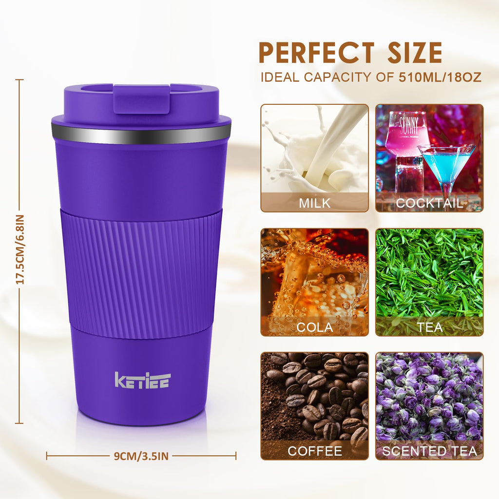 KETIEE Coffee Mug to Go – 380ml Double-Walled Vacuum Insulated Travel Mug | Leak-Proof Lid | Grass Green