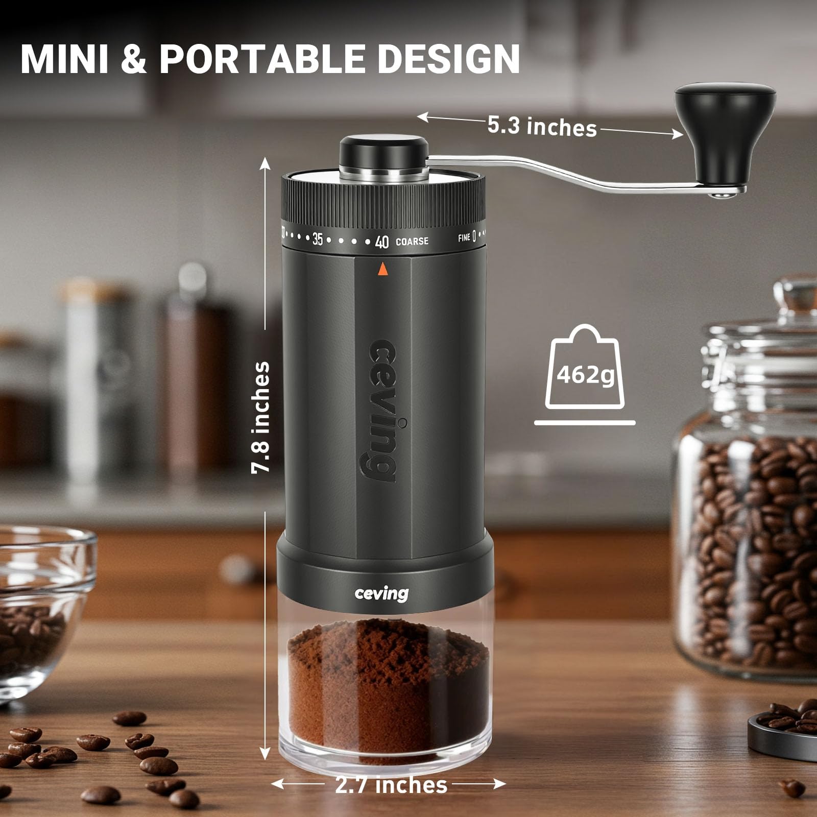 Large Capacity Manual Coffee Grinder – 60g Hand Grinder with 40 Grind Settings | Travel Coffee Gear
