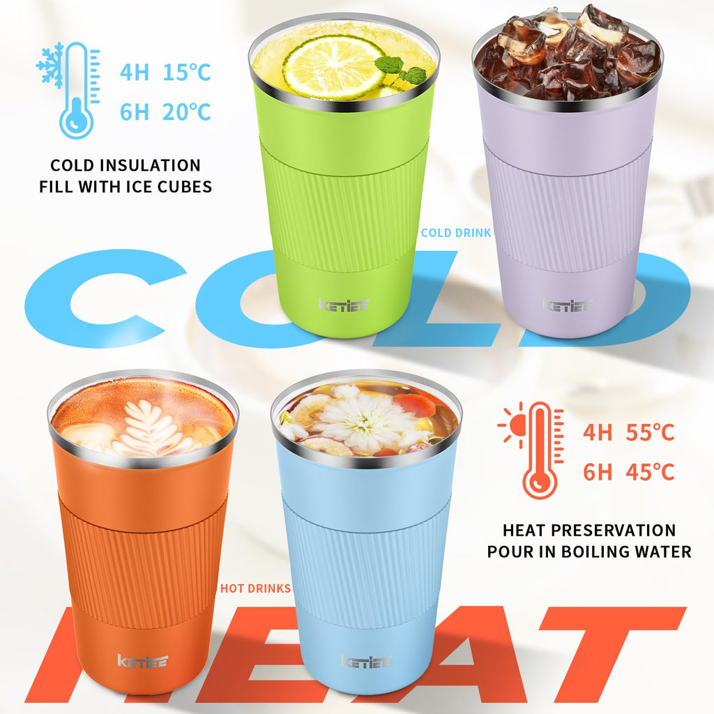 KETIEE Coffee Mug to Go – 380ml Double-Walled Vacuum Insulated Travel Mug | Leak-Proof Lid | Grass Green