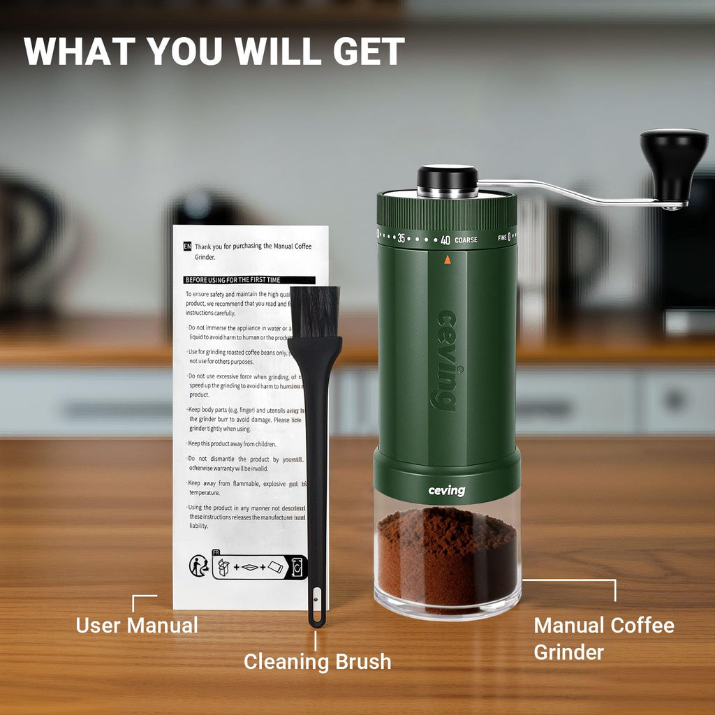 Large Capacity Manual Coffee Grinder – 60g Hand Grinder with 40 Grind Settings | Travel Coffee Gear