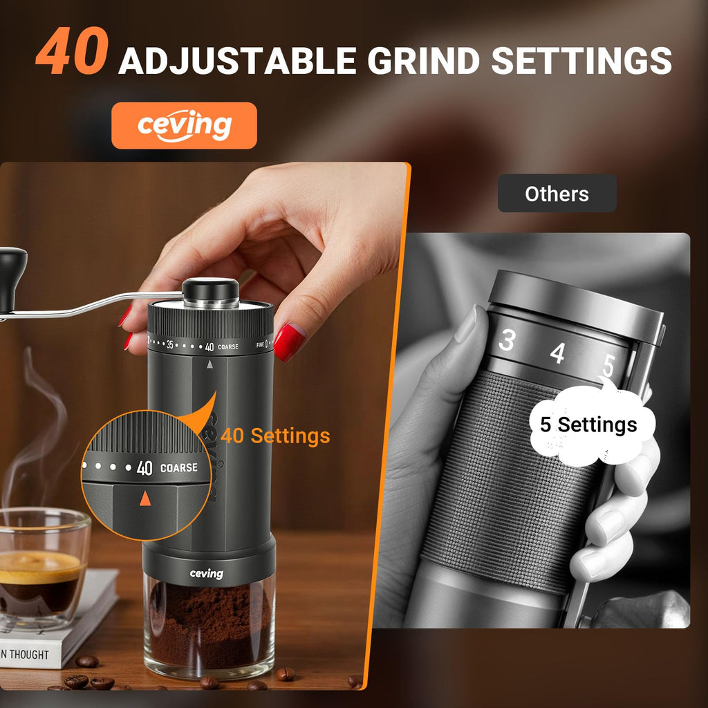 Large Capacity Manual Coffee Grinder – 60g Hand Grinder with 40 Grind Settings | Travel Coffee Gear