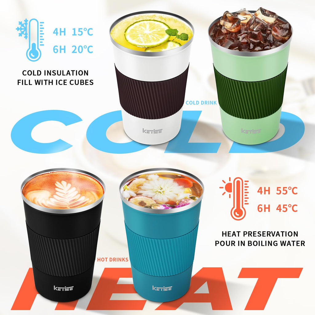 KETIEE Coffee Mug to Go – 380ml Double-Walled Vacuum Insulated Travel Mug | Leak-Proof Lid | Grass Green
