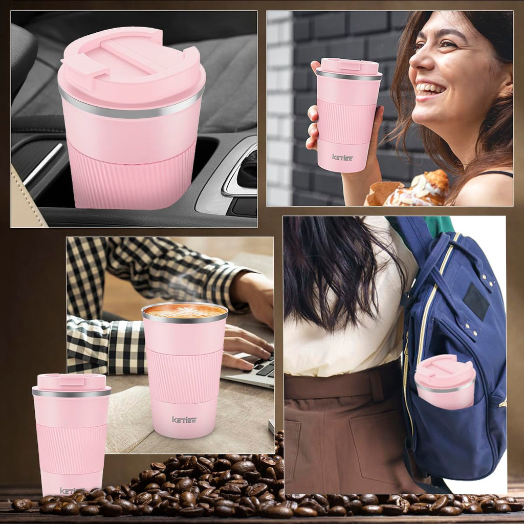 KETIEE Coffee Mug to Go – 380ml Double-Walled Vacuum Insulated Travel Mug | Leak-Proof Lid | Grass Green