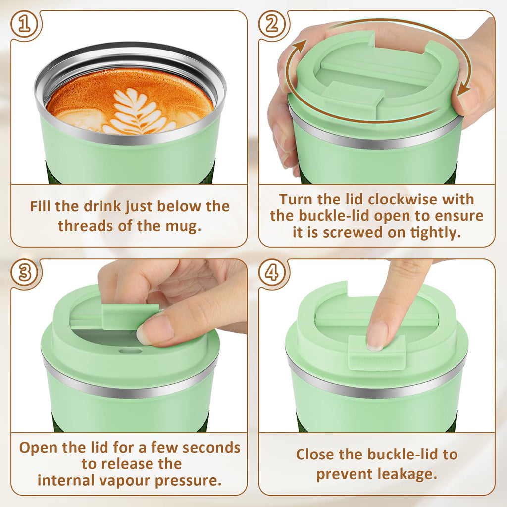 KETIEE Coffee Mug to Go – 380ml Double-Walled Vacuum Insulated Travel Mug | Leak-Proof Lid | Grass Green