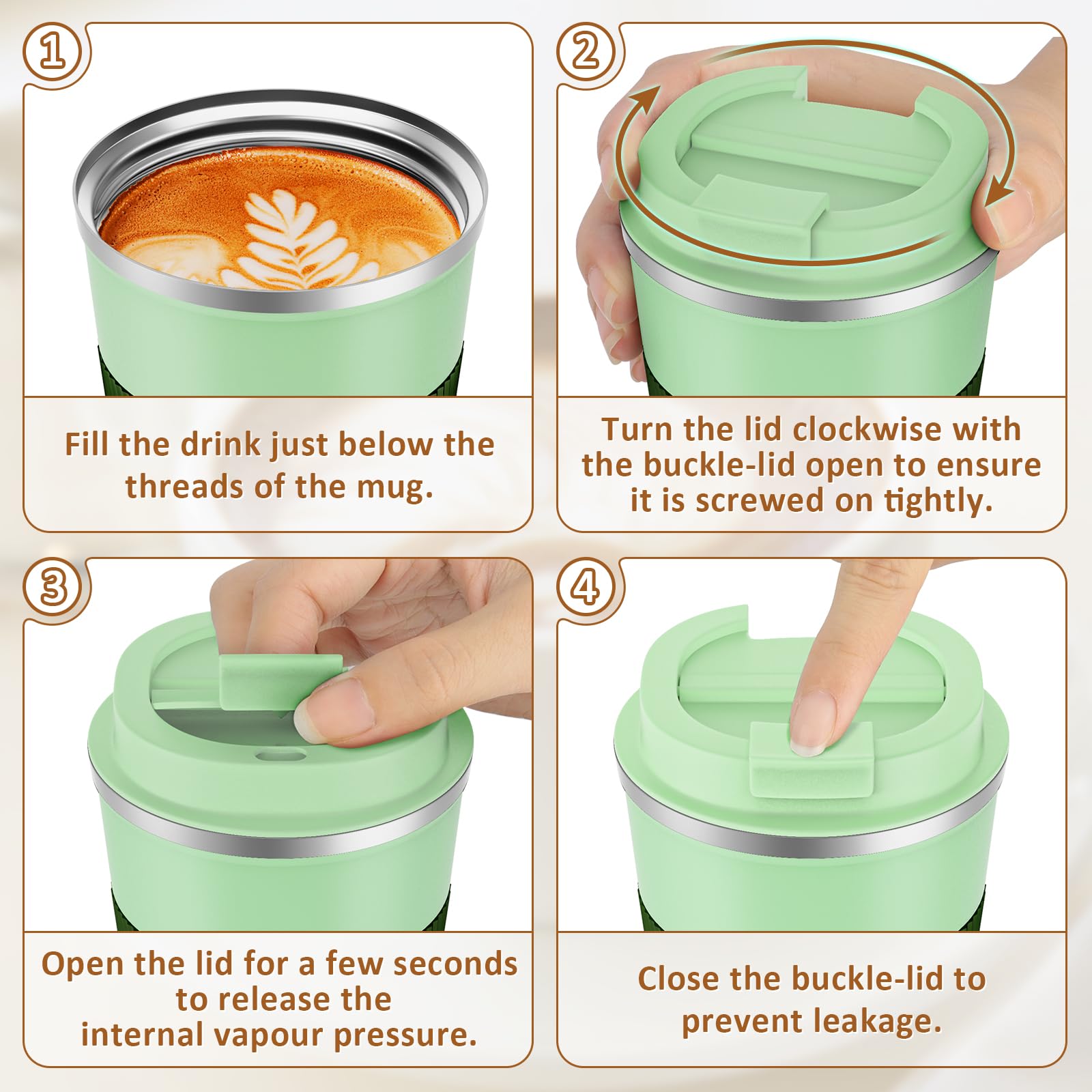KETIEE Coffee Mug to Go – 380ml Double-Walled Vacuum Insulated Travel Mug | Leak-Proof Lid | Grass Green