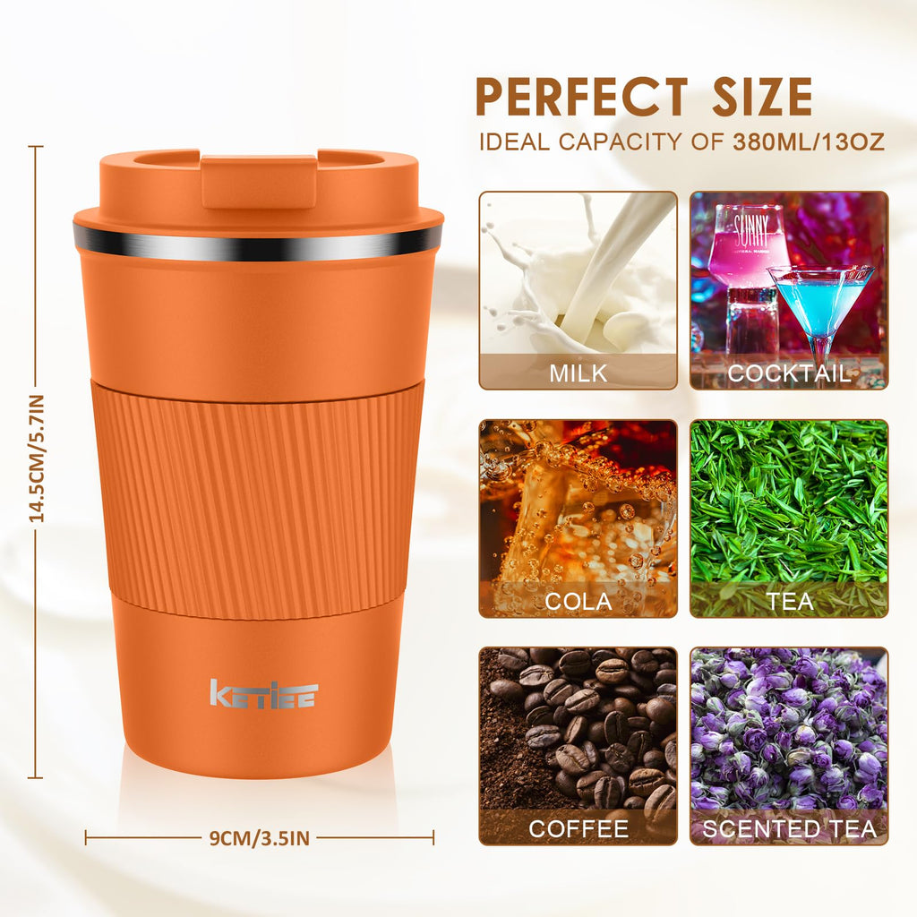 KETIEE Coffee Mug to Go – 380ml Double-Walled Vacuum Insulated Travel Mug | Leak-Proof Lid | Grass Green