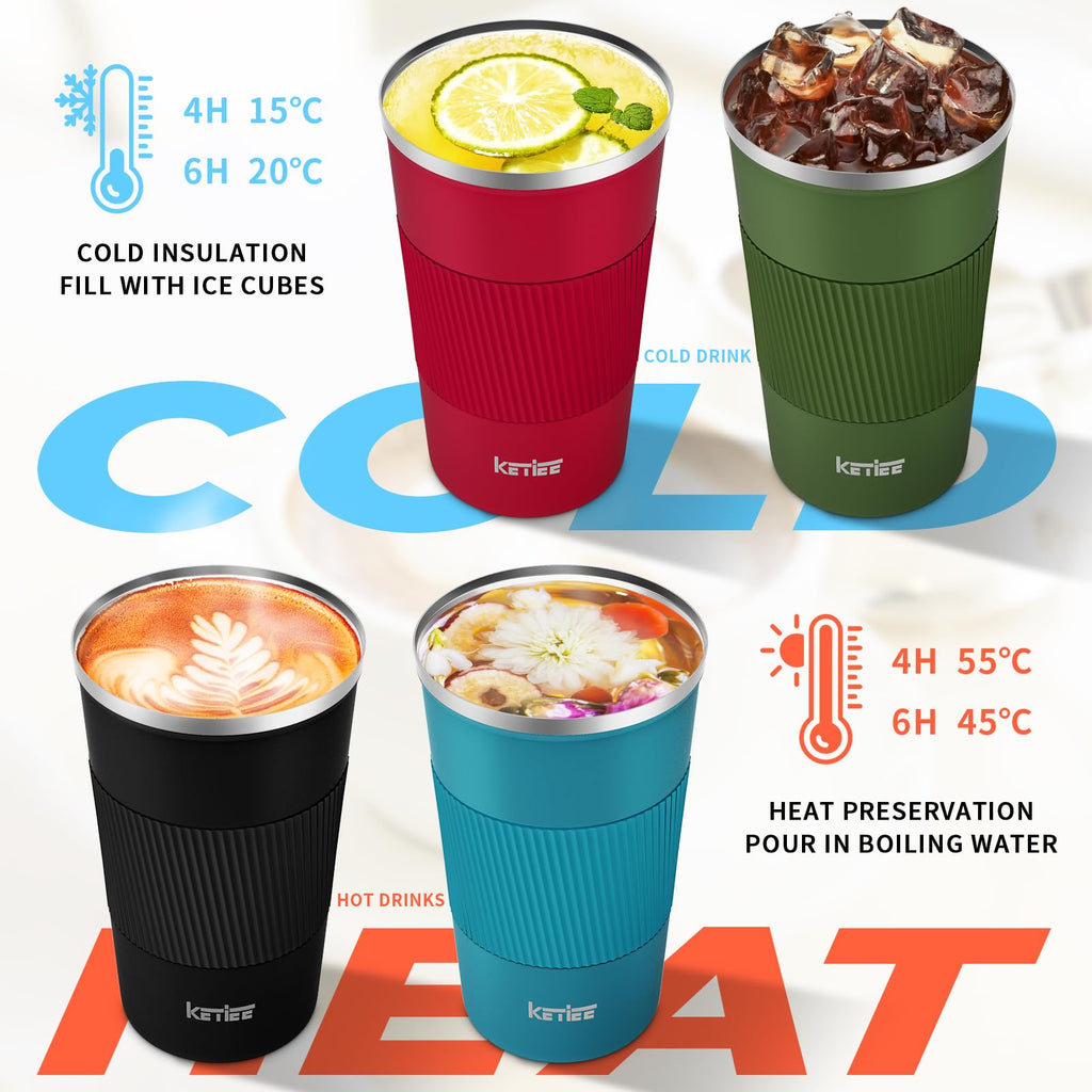 KETIEE Coffee Mug to Go – 380ml Double-Walled Vacuum Insulated Travel Mug | Leak-Proof Lid | Grass Green