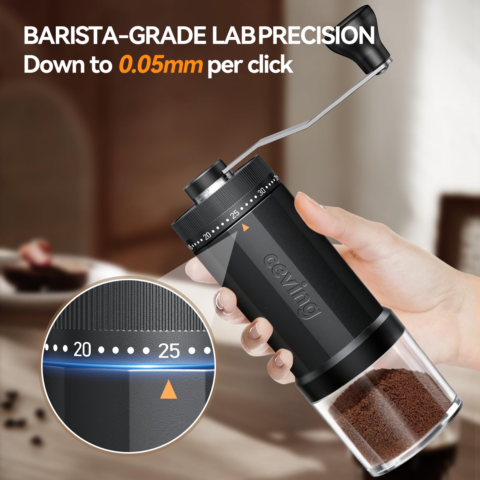 Large Capacity Manual Coffee Grinder – 60g Hand Grinder with 40 Grind Settings | Travel Coffee Gear