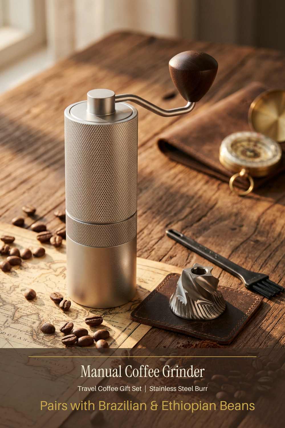 Manual Coffee Grinder – Portable Hand Grinder with Stainless Steel Conical Burr | Travel Coffee Gear