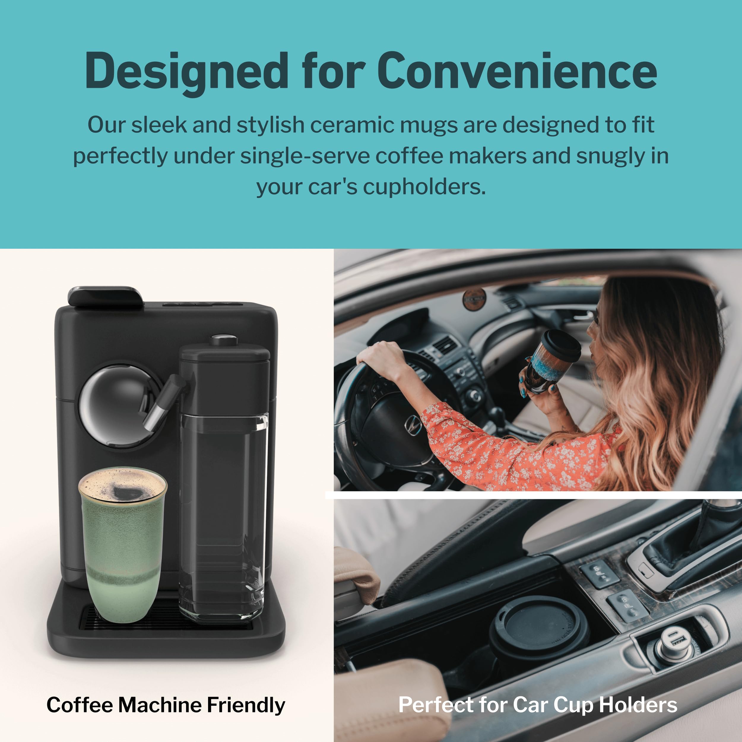 NOVA CERAMICS Ceramic Travel Mug with Lid – Microwave & Dishwasher Safe | 12oz Travel Coffee Mug | Monsoon