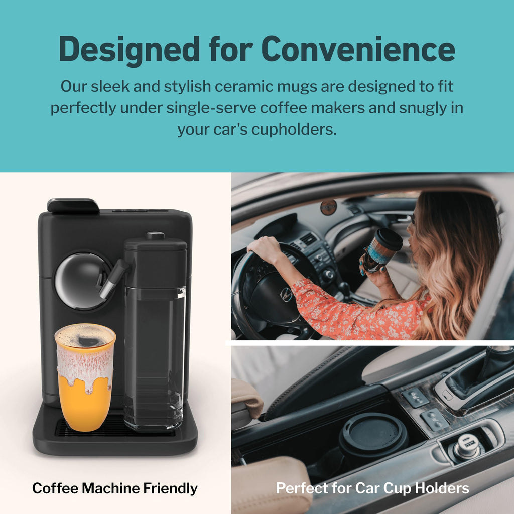 NOVA CERAMICS Ceramic Travel Mug with Lid – Microwave & Dishwasher Safe | 12oz Travel Coffee Mug | Monsoon
