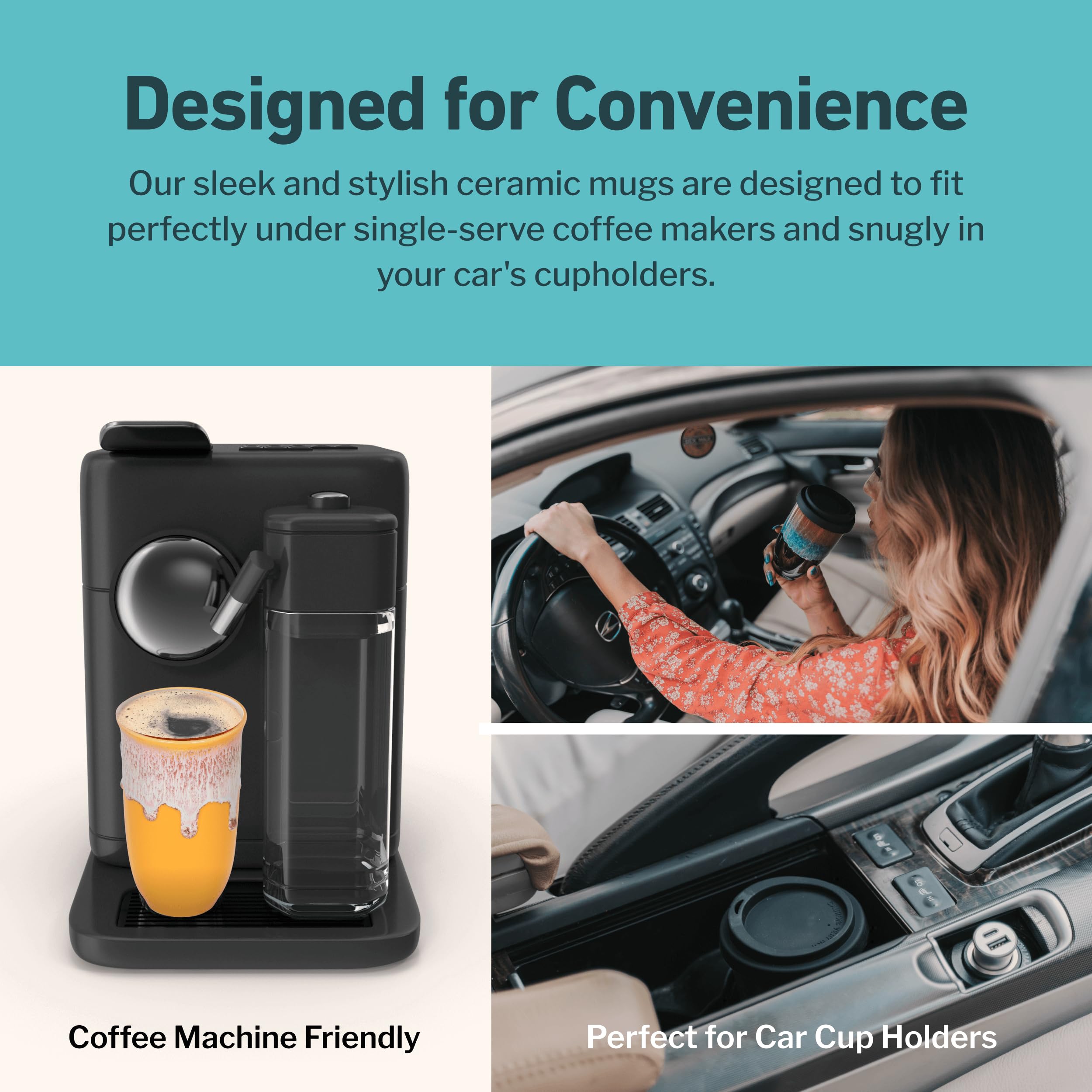 NOVA CERAMICS Ceramic Travel Mug with Lid – Microwave & Dishwasher Safe | 12oz Travel Coffee Mug | Monsoon