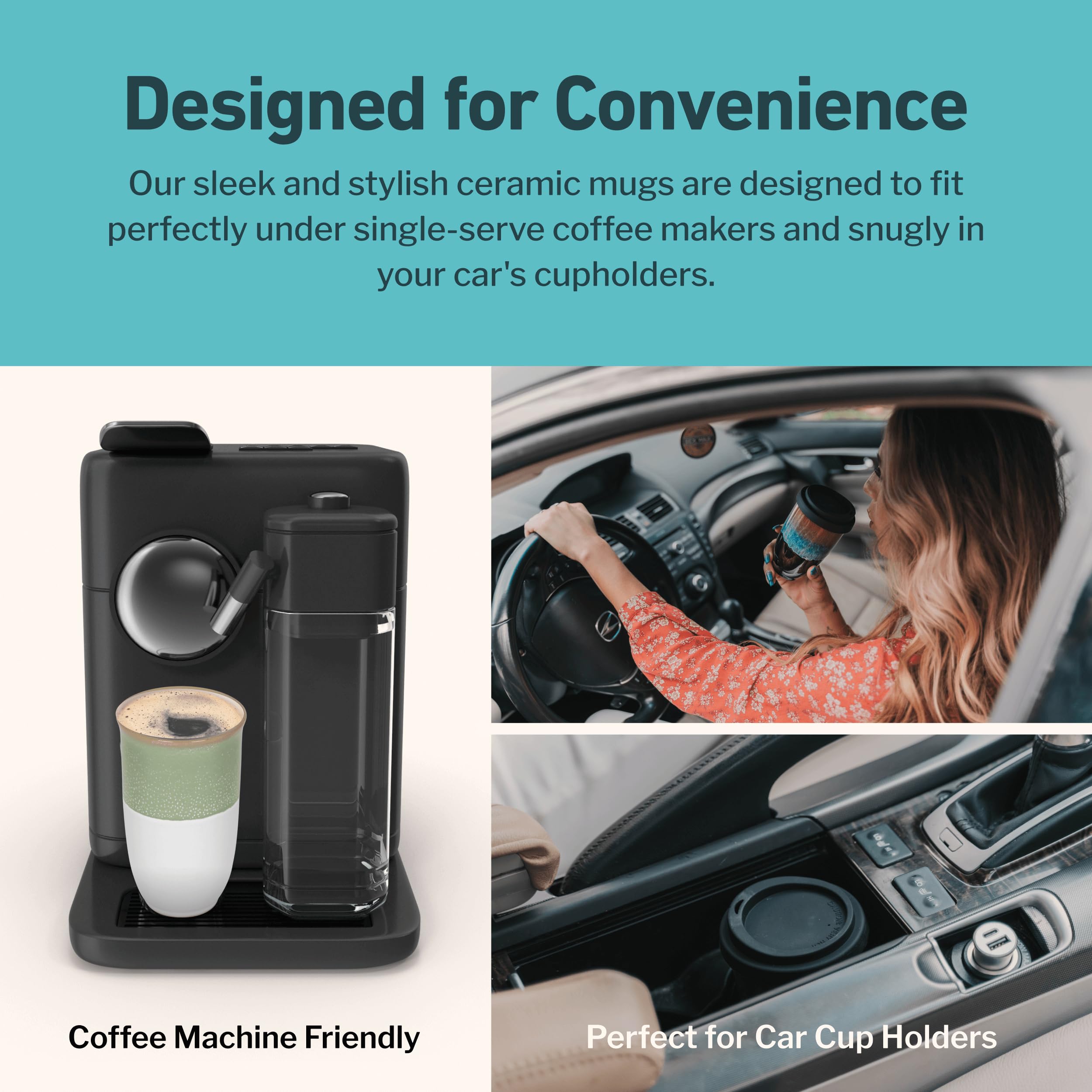 NOVA CERAMICS Ceramic Travel Mug with Lid – Microwave & Dishwasher Safe | 12oz Travel Coffee Mug | Monsoon