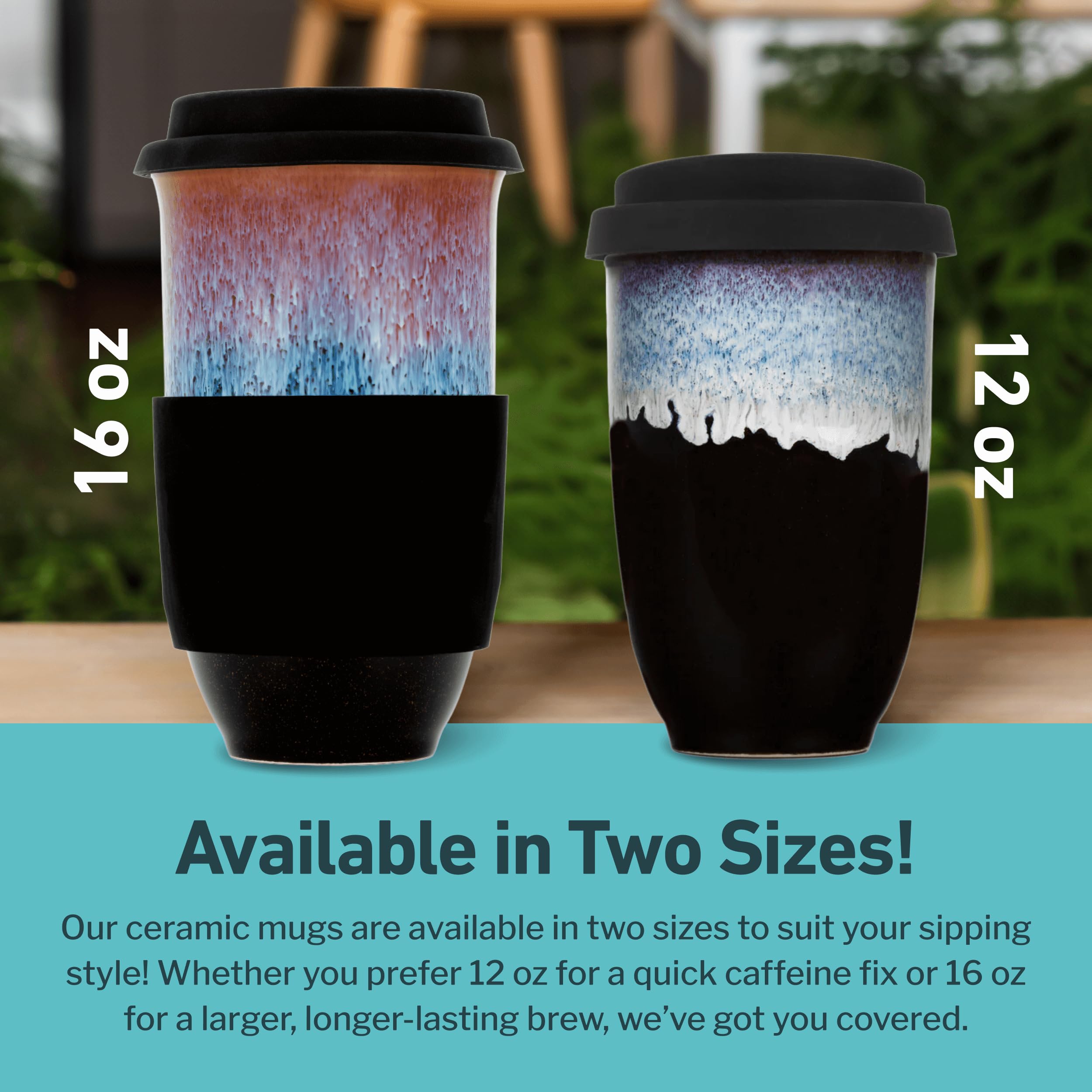 NOVA CERAMICS Ceramic Travel Mug with Lid – Microwave & Dishwasher Safe | 12oz Travel Coffee Mug | Monsoon