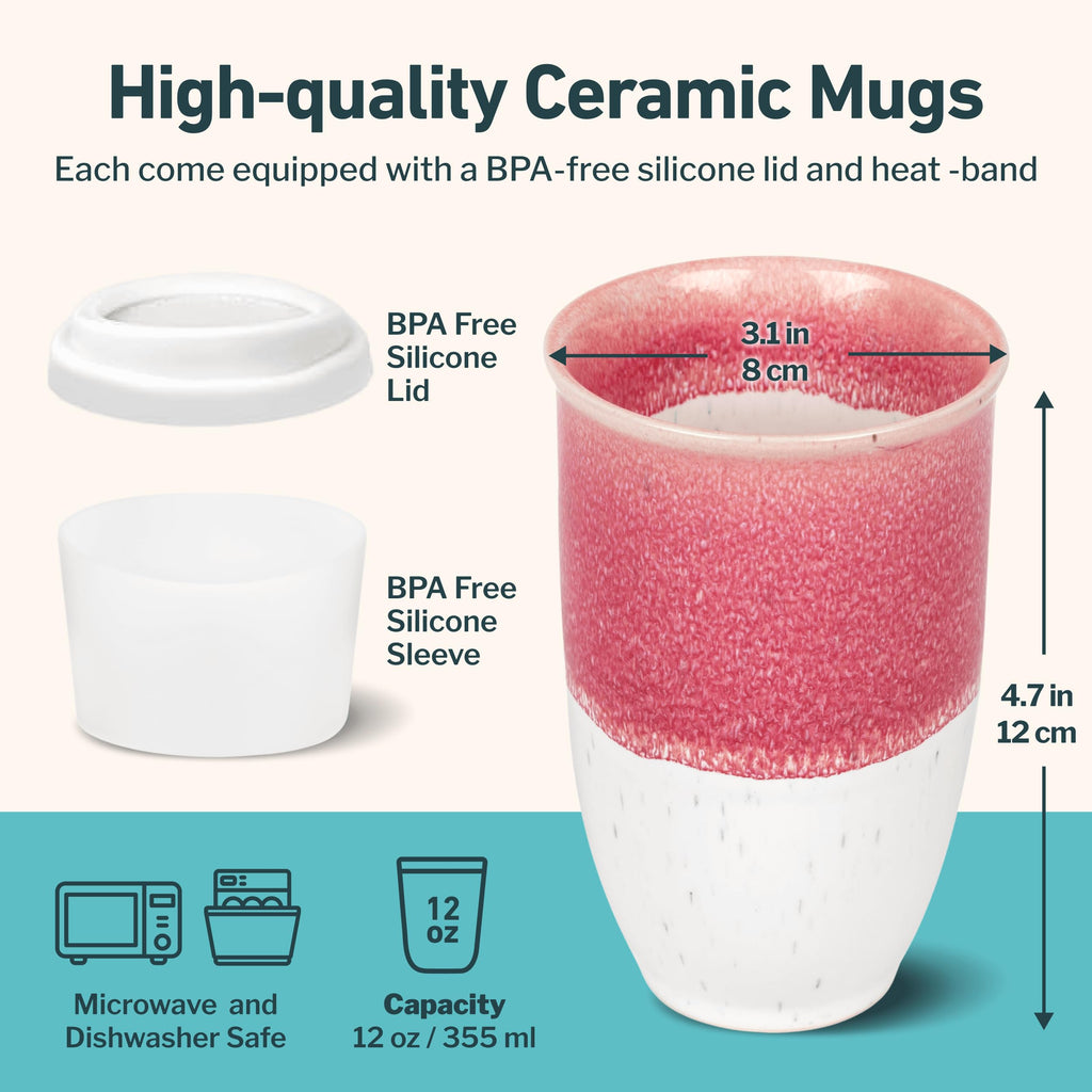 NOVA CERAMICS Ceramic Travel Mug with Lid – Microwave & Dishwasher Safe | 12oz Travel Coffee Mug | Monsoon