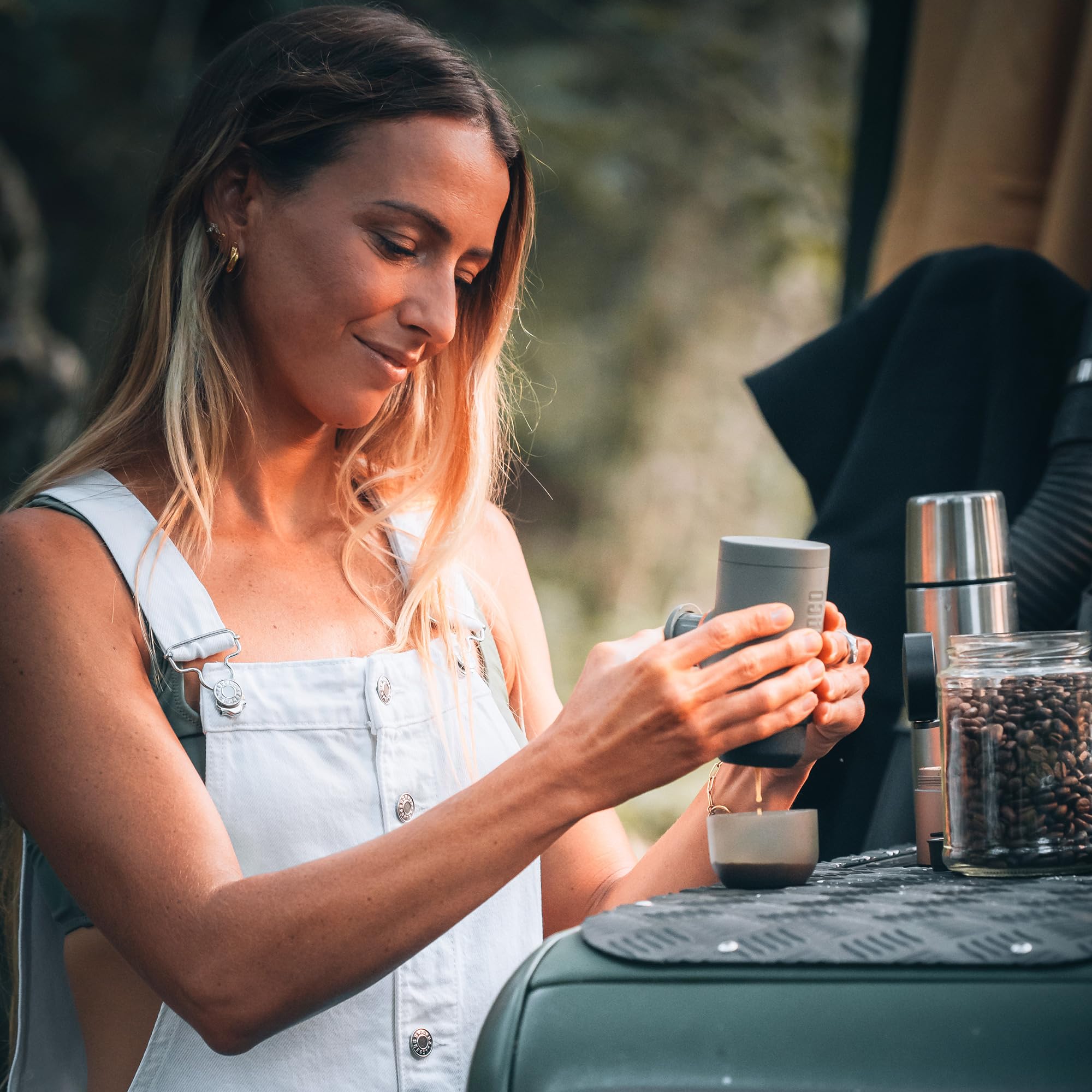 WACACO Portable Coffee Maker for Outdoor Compatible Ground Coffee, Manually Operated Espresso Maker, Espresso Machine Coffee On The Go, Ultra-Small (Gray Olive)