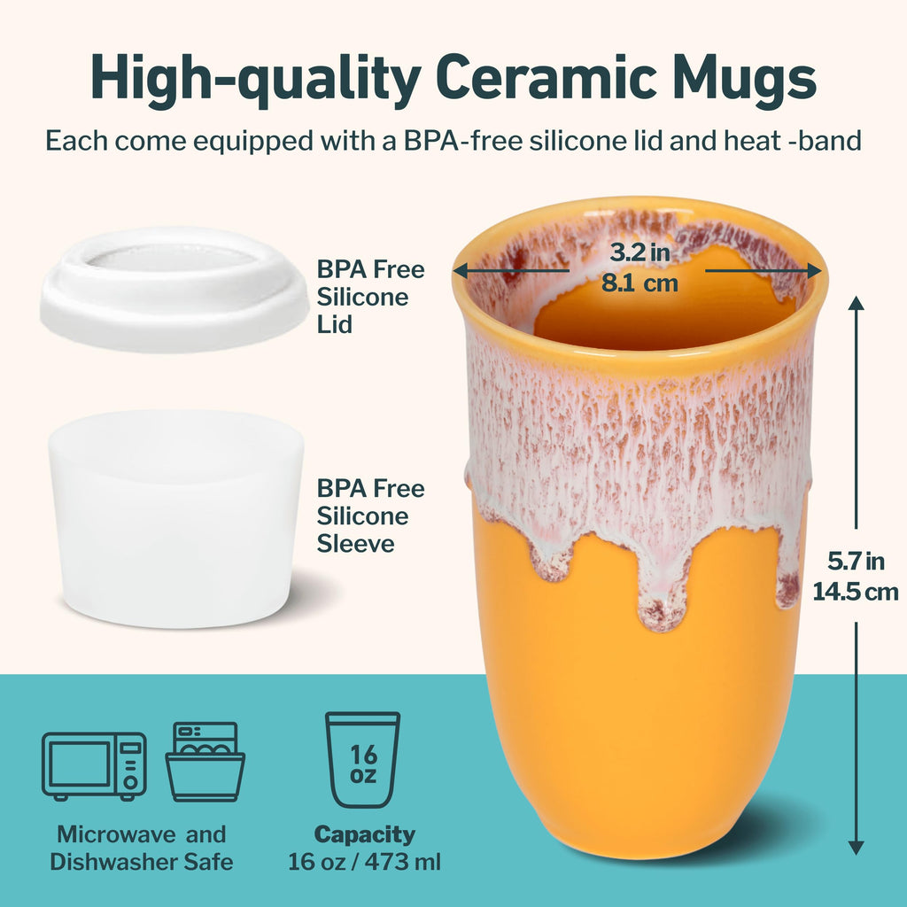 NOVA CERAMICS Ceramic Travel Mug with Lid – Microwave & Dishwasher Safe | 12oz Travel Coffee Mug | Monsoon