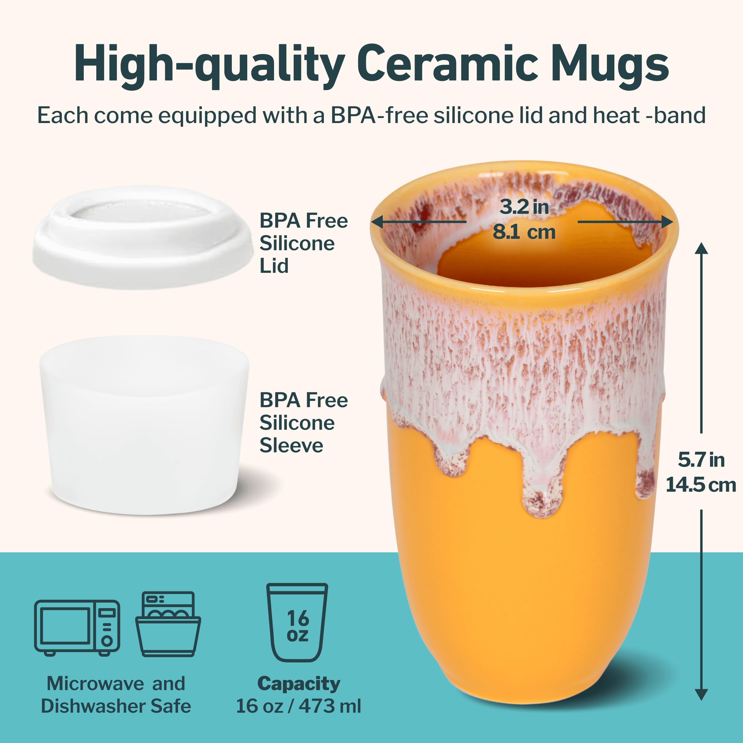 NOVA CERAMICS Ceramic Travel Mug with Lid – Microwave & Dishwasher Safe | 12oz Travel Coffee Mug | Monsoon