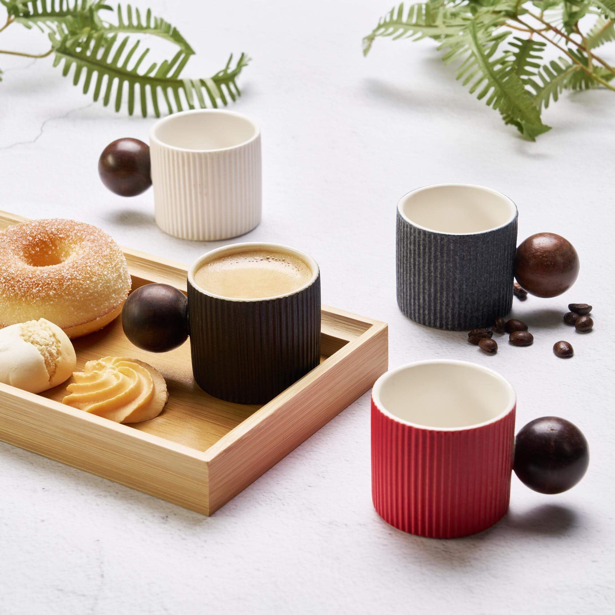 Mini Ceramic Espresso Cups with Wood Handle – 70ml (Set of 2)