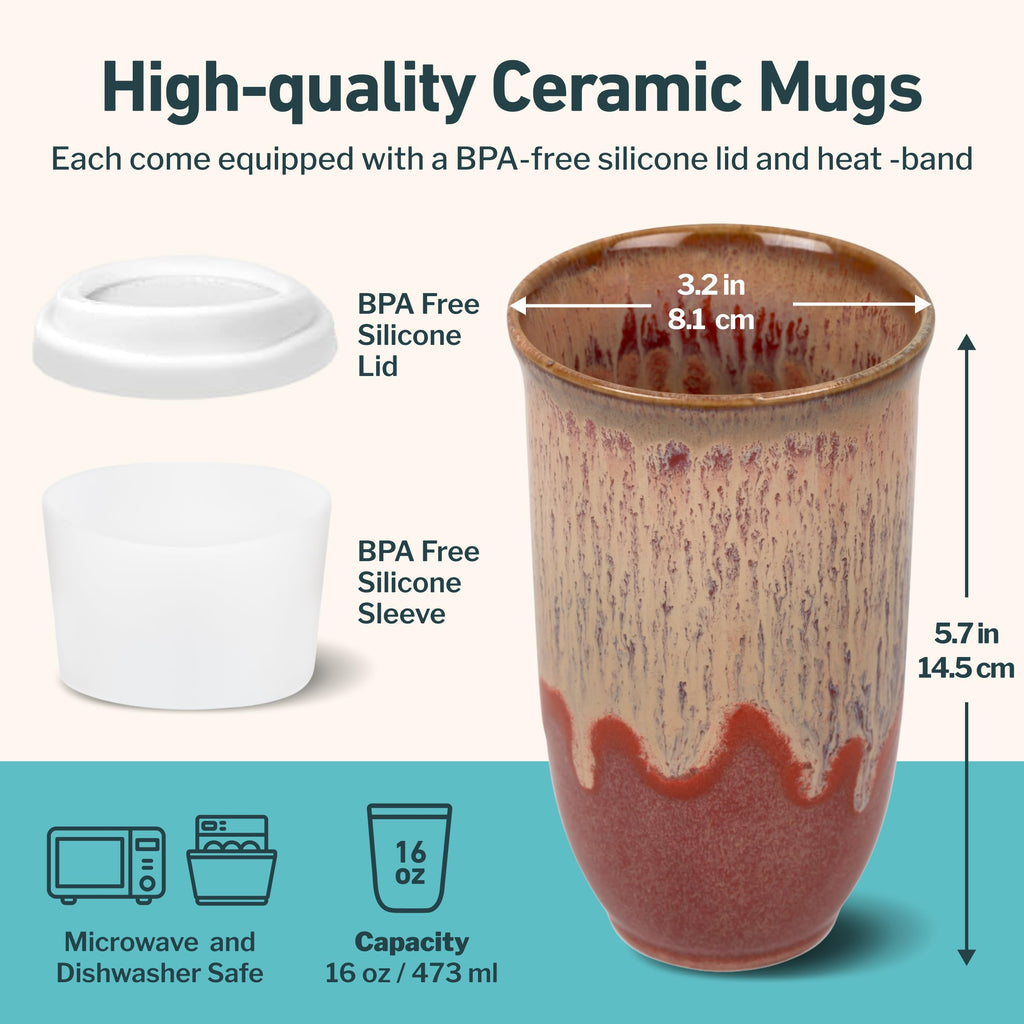 NOVA CERAMICS Ceramic Travel Mug with Lid – Microwave & Dishwasher Safe | 12oz Travel Coffee Mug | Monsoon