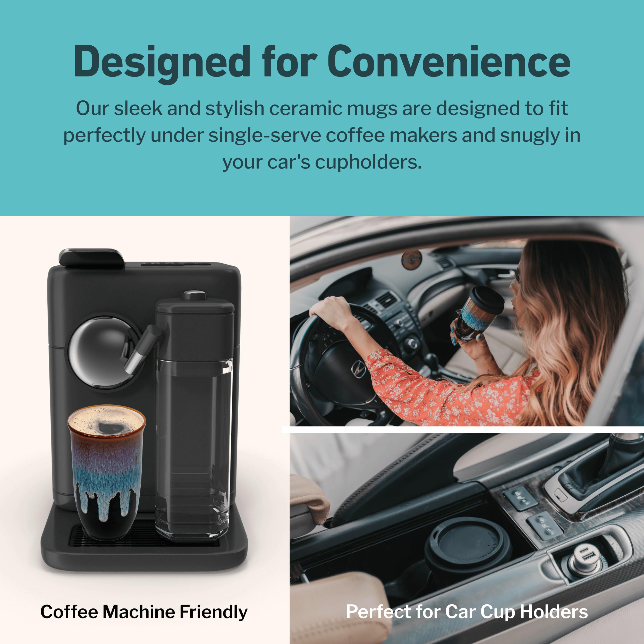NOVA CERAMICS Ceramic Travel Mug with Lid – Microwave & Dishwasher Safe | 12oz Travel Coffee Mug | Monsoon