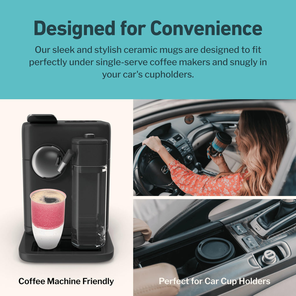 NOVA CERAMICS Ceramic Travel Mug with Lid – Microwave & Dishwasher Safe | 12oz Travel Coffee Mug | Monsoon