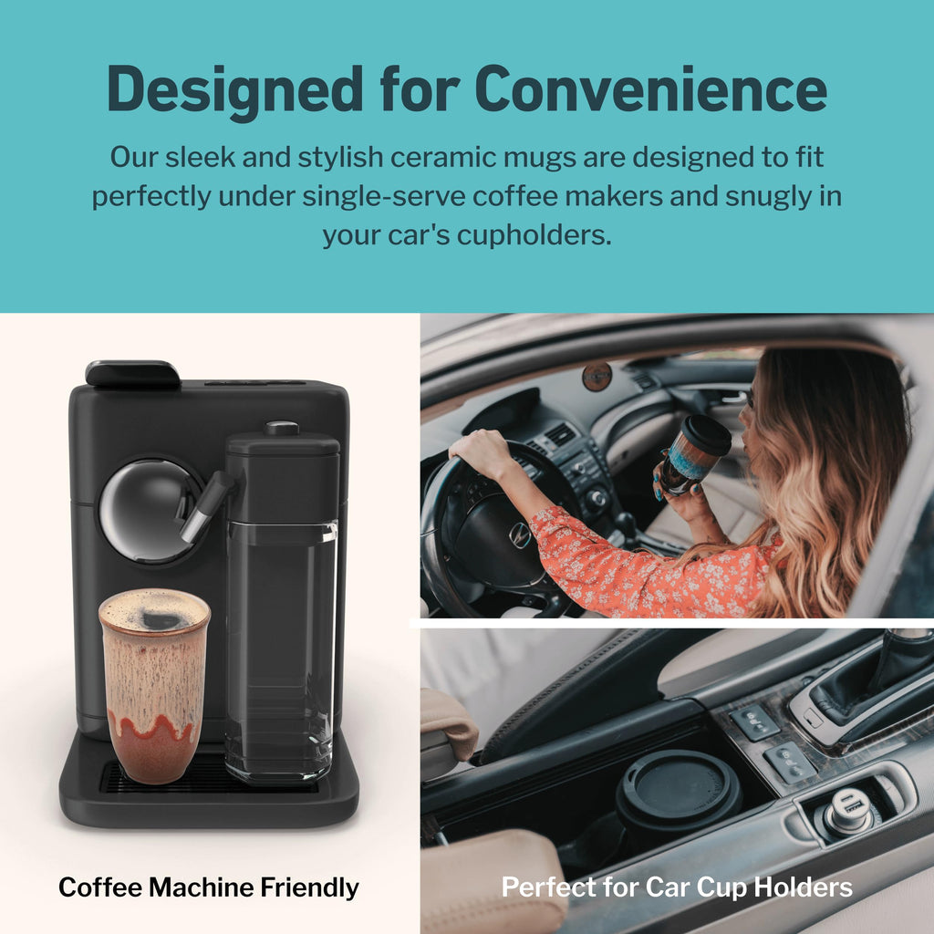 NOVA CERAMICS Ceramic Travel Mug with Lid – Microwave & Dishwasher Safe | 12oz Travel Coffee Mug | Monsoon