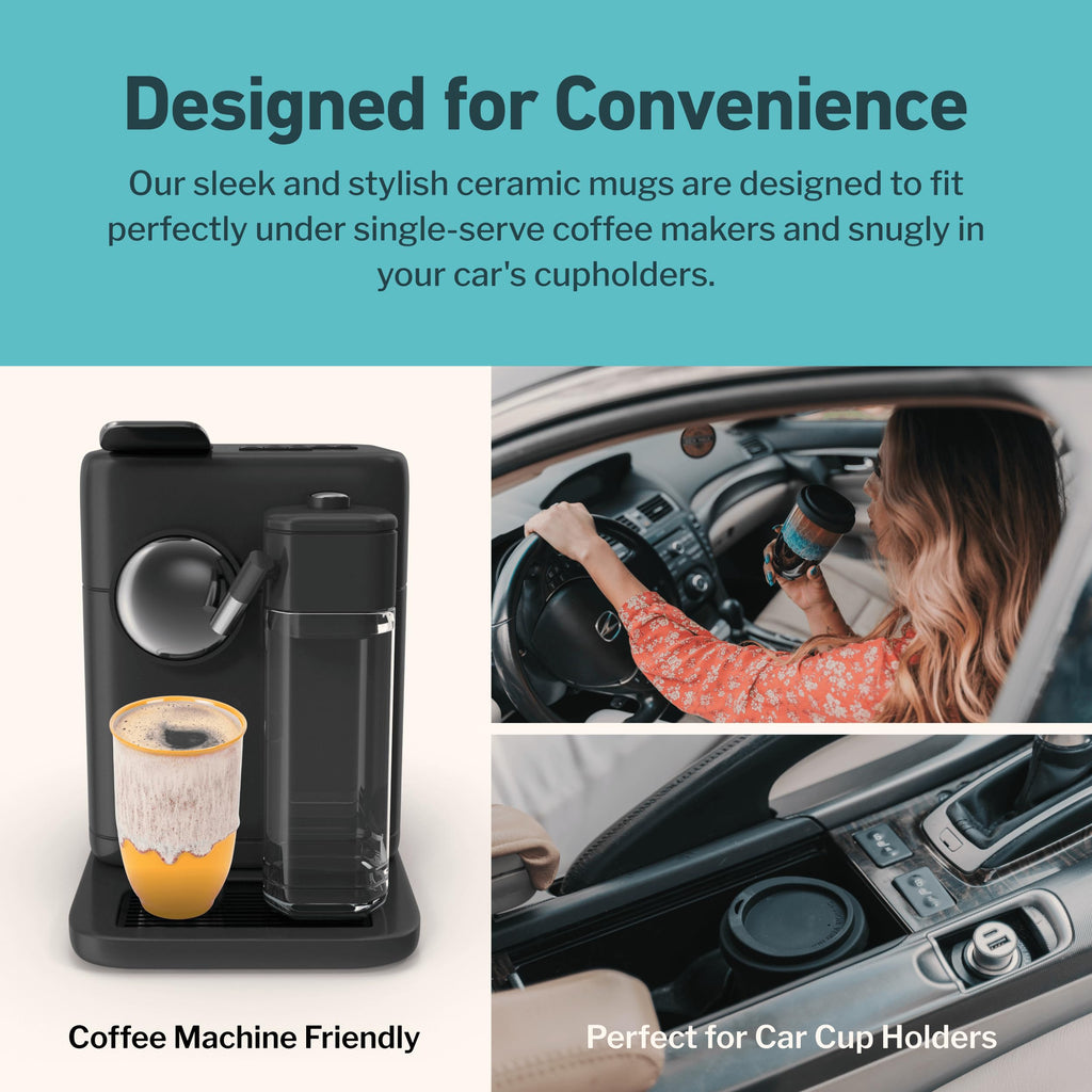 NOVA CERAMICS Ceramic Travel Mug with Lid – Microwave & Dishwasher Safe | 12oz Travel Coffee Mug | Monsoon
