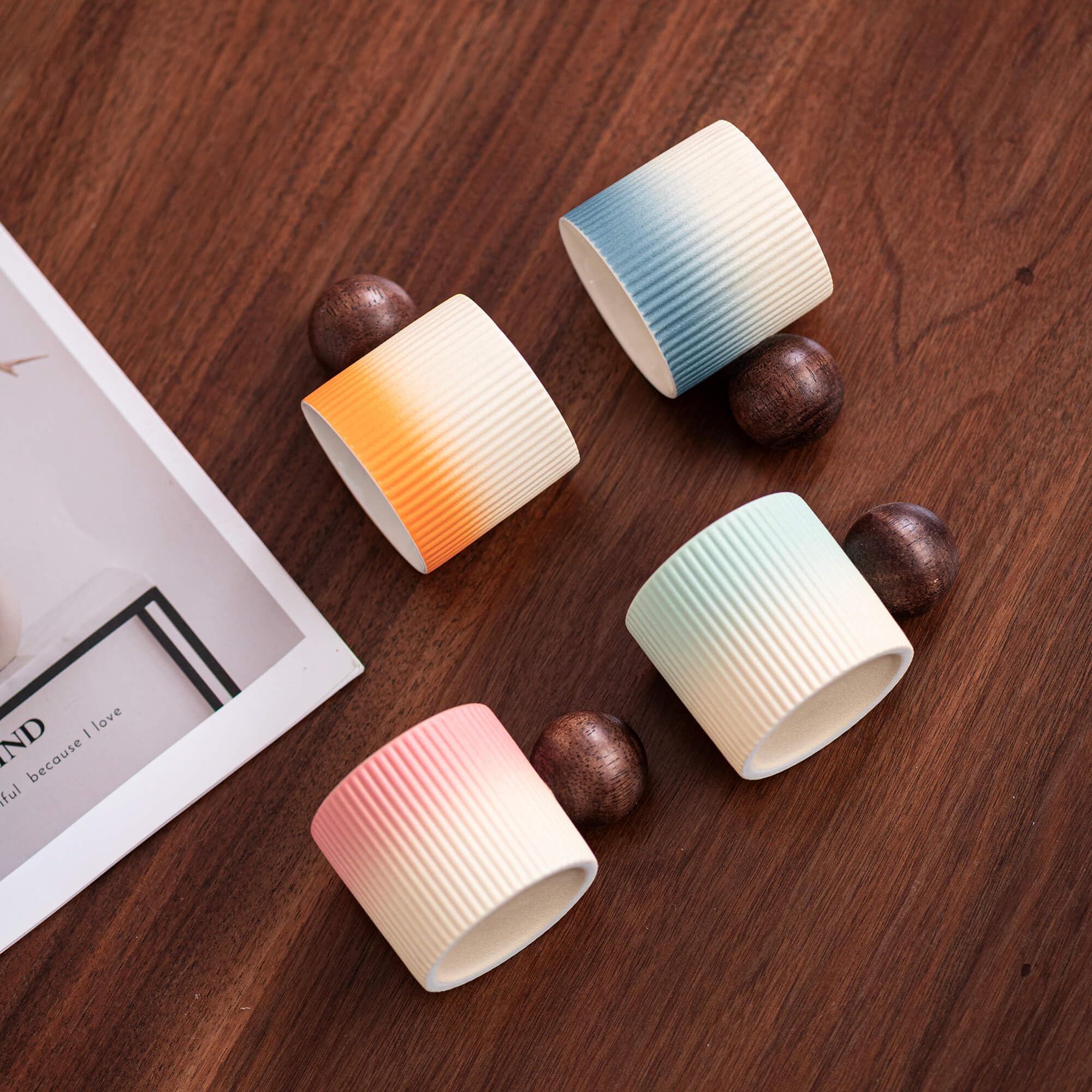 Mini Ceramic Espresso Cups with Wood Handle – 70ml (Set of 2)