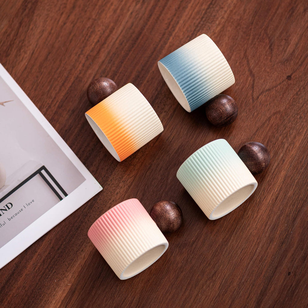Mini Ceramic Espresso Cups with Wood Handle – 70ml (Set of 2)