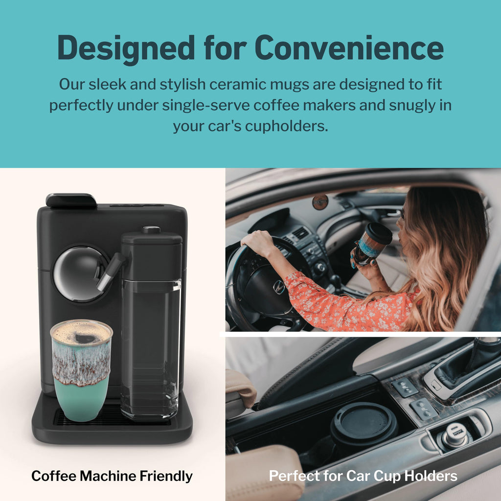 NOVA CERAMICS Ceramic Travel Mug with Lid – Microwave & Dishwasher Safe | 12oz Travel Coffee Mug | Monsoon