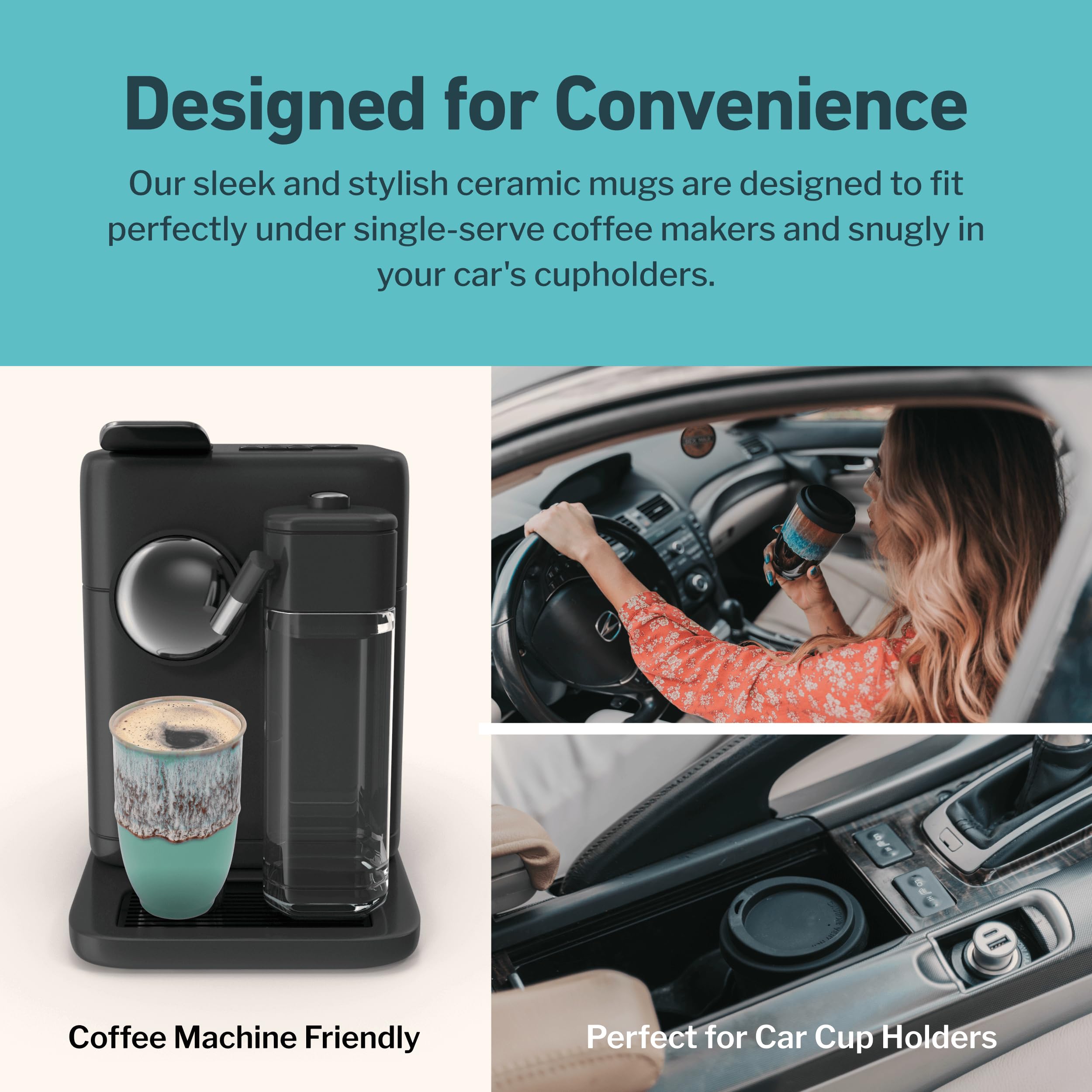 NOVA CERAMICS Ceramic Travel Mug with Lid – Microwave & Dishwasher Safe | 12oz Travel Coffee Mug | Monsoon