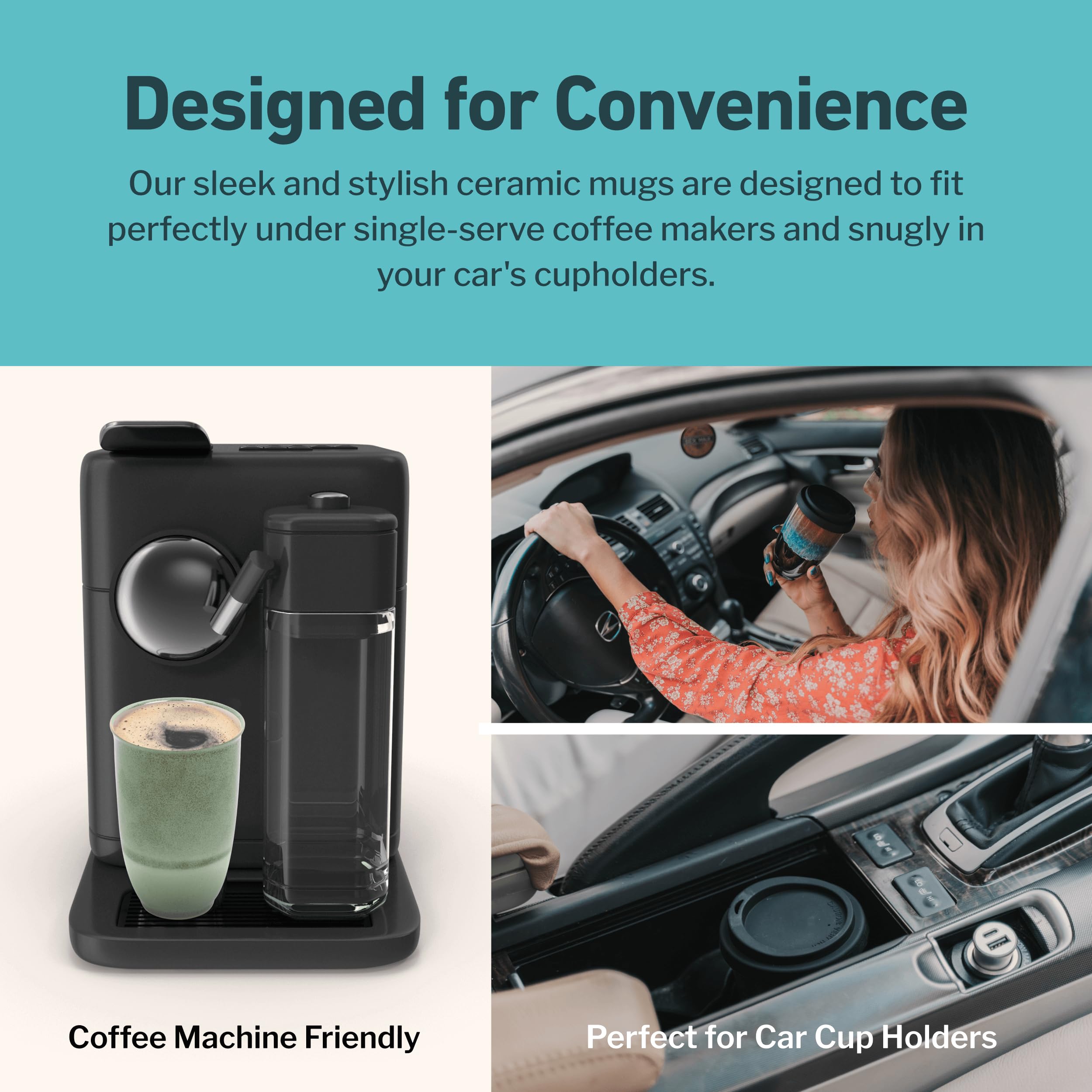 NOVA CERAMICS Ceramic Travel Mug with Lid – Microwave & Dishwasher Safe | 12oz Travel Coffee Mug | Monsoon
