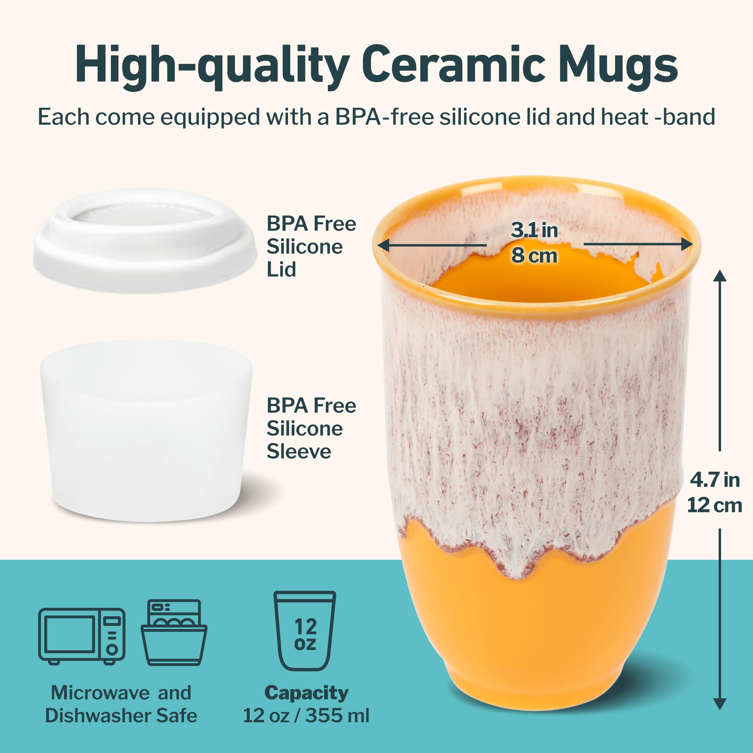 NOVA CERAMICS Ceramic Travel Mug with Lid – Microwave & Dishwasher Safe | 12oz Travel Coffee Mug | Monsoon