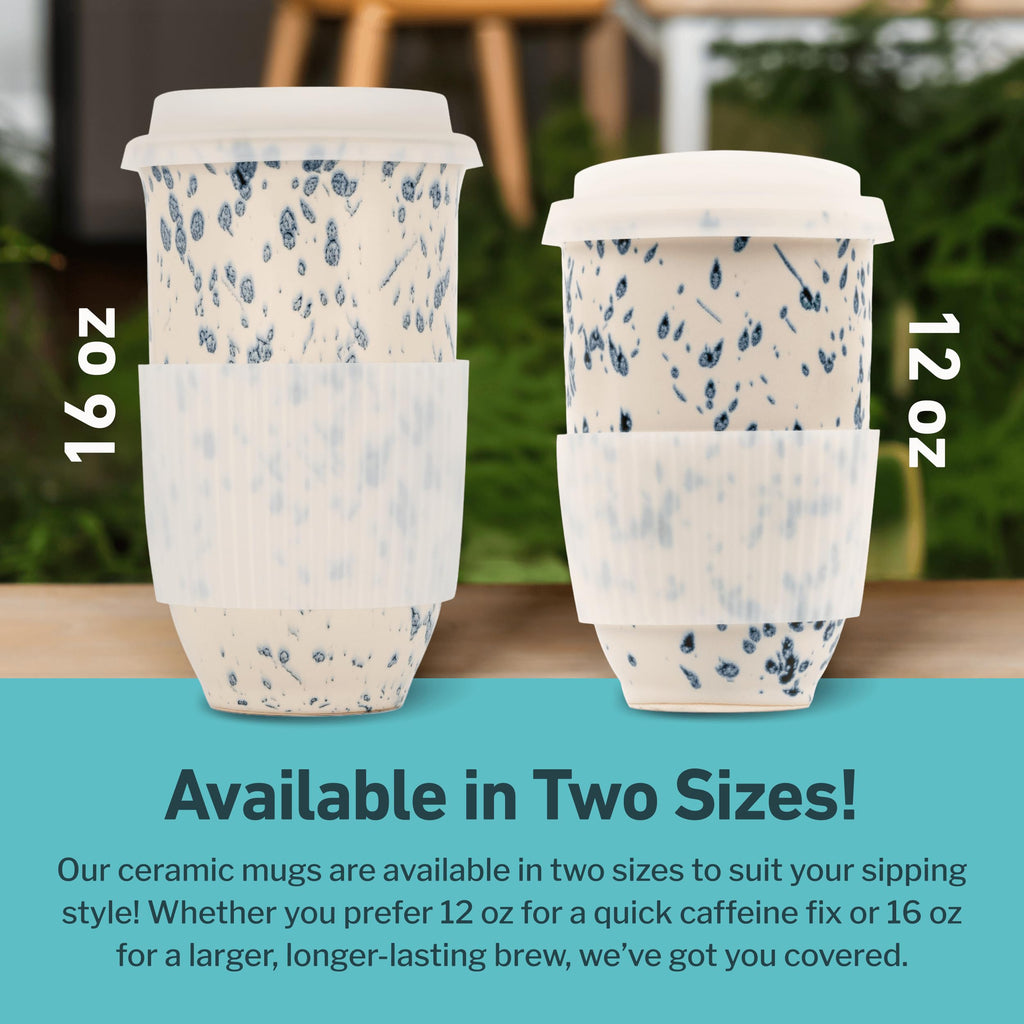 NOVA CERAMICS Ceramic Travel Mug with Lid – Microwave & Dishwasher Safe | 12oz Travel Coffee Mug | Monsoon