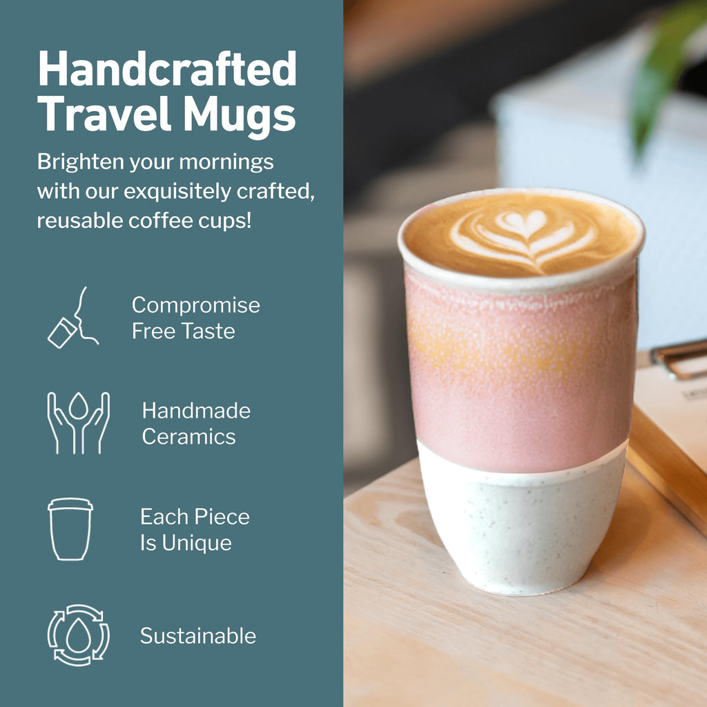 NOVA CERAMICS Ceramic Travel Mug with Lid – Microwave & Dishwasher Safe | 12oz Travel Coffee Mug | Monsoon