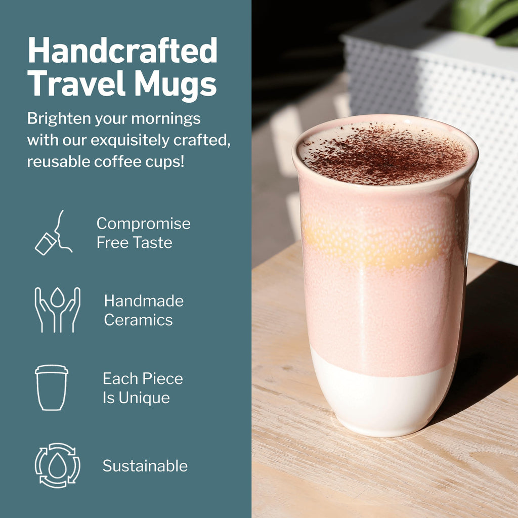 NOVA CERAMICS Ceramic Travel Mug with Lid – Microwave & Dishwasher Safe | 12oz Travel Coffee Mug | Monsoon