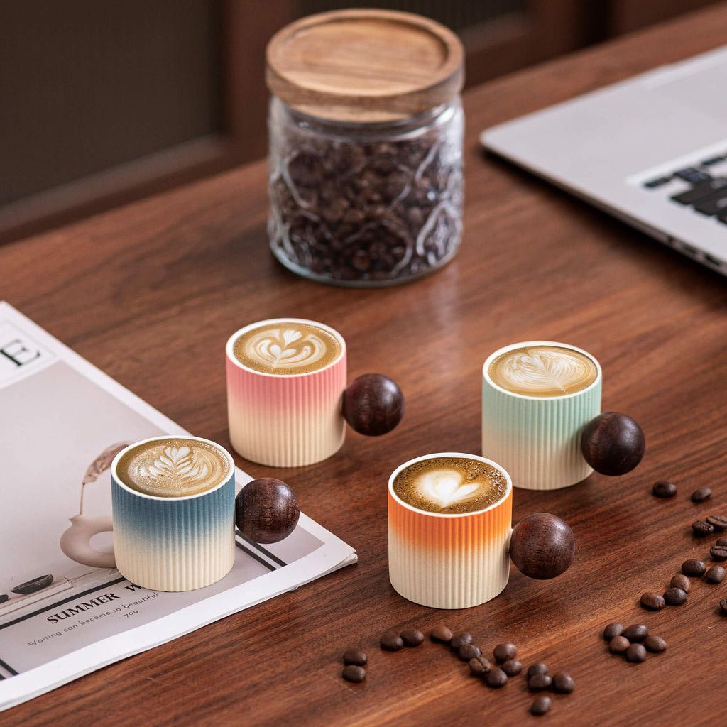 Mini Ceramic Espresso Cups with Wood Handle – 70ml (Set of 2)