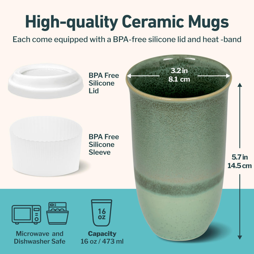 NOVA CERAMICS Ceramic Travel Mug with Lid – Microwave & Dishwasher Safe | 12oz Travel Coffee Mug | Monsoon