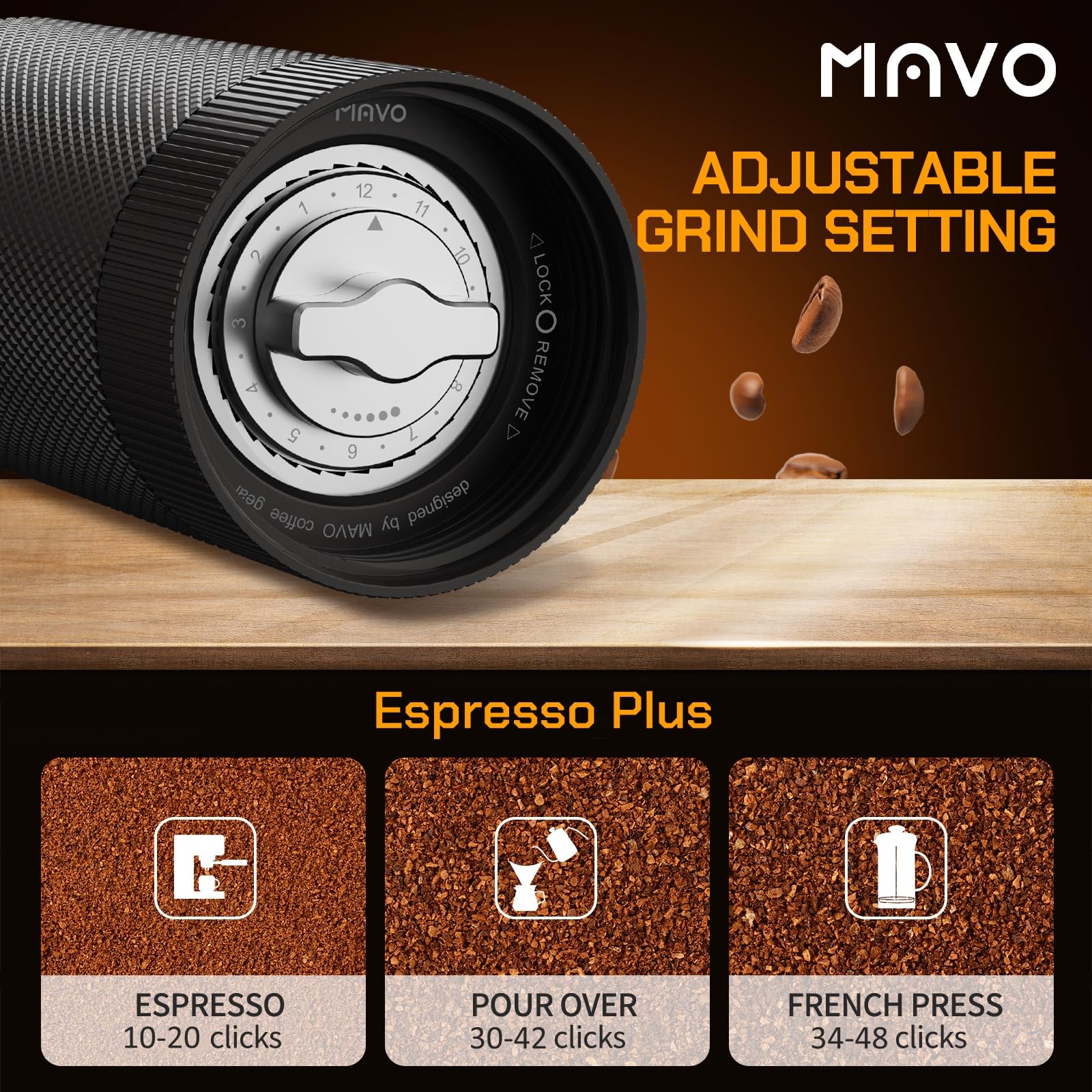 MAVO Manual Coffee Grinder – CNC Stainless Steel Conical Burr, 25g Capacity