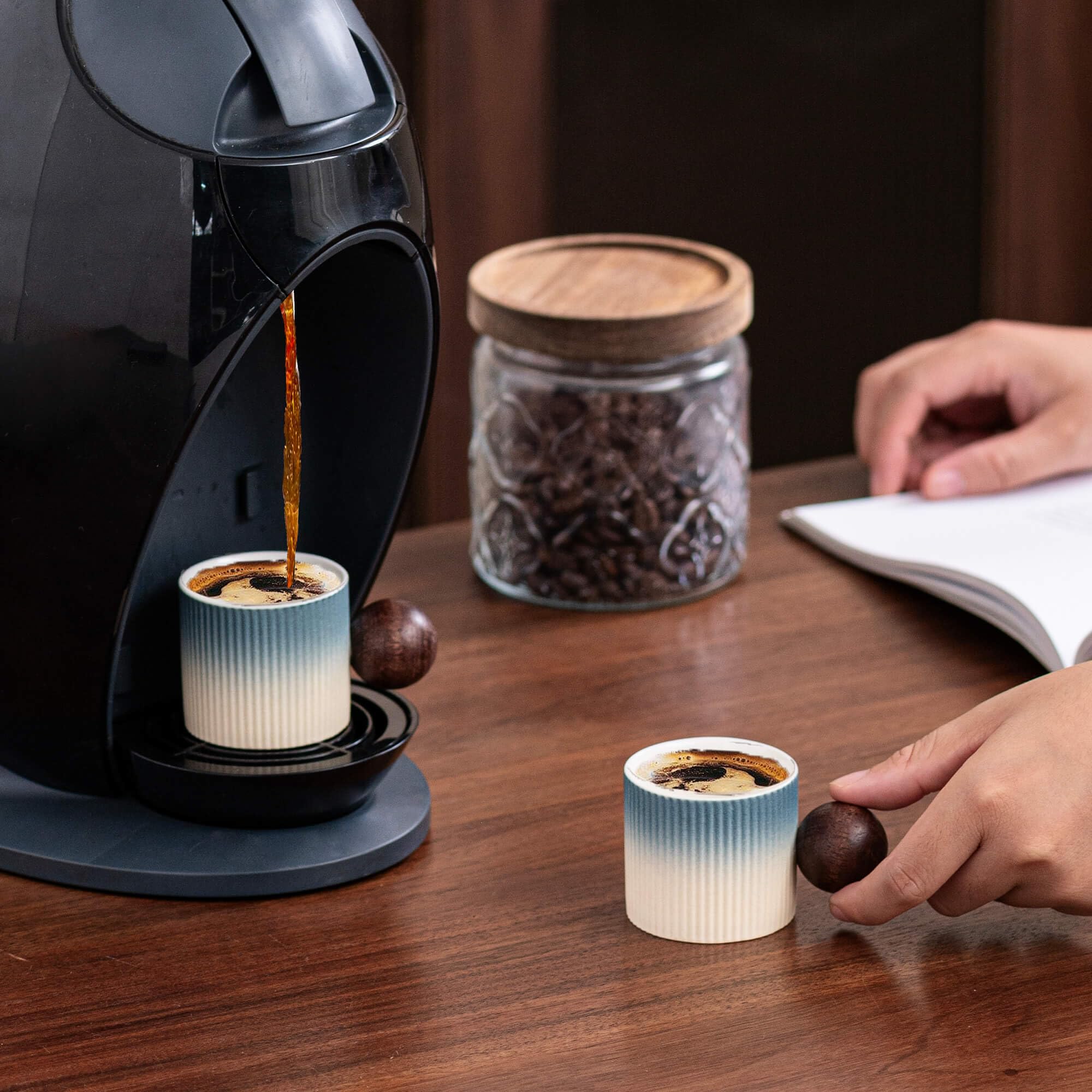 Mini Ceramic Espresso Cups with Wood Handle – 70ml (Set of 2)