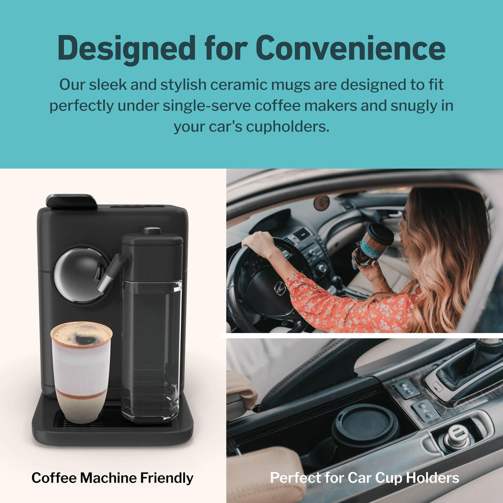 NOVA CERAMICS Ceramic Travel Mug with Lid – Microwave & Dishwasher Safe | 12oz Travel Coffee Mug | Monsoon