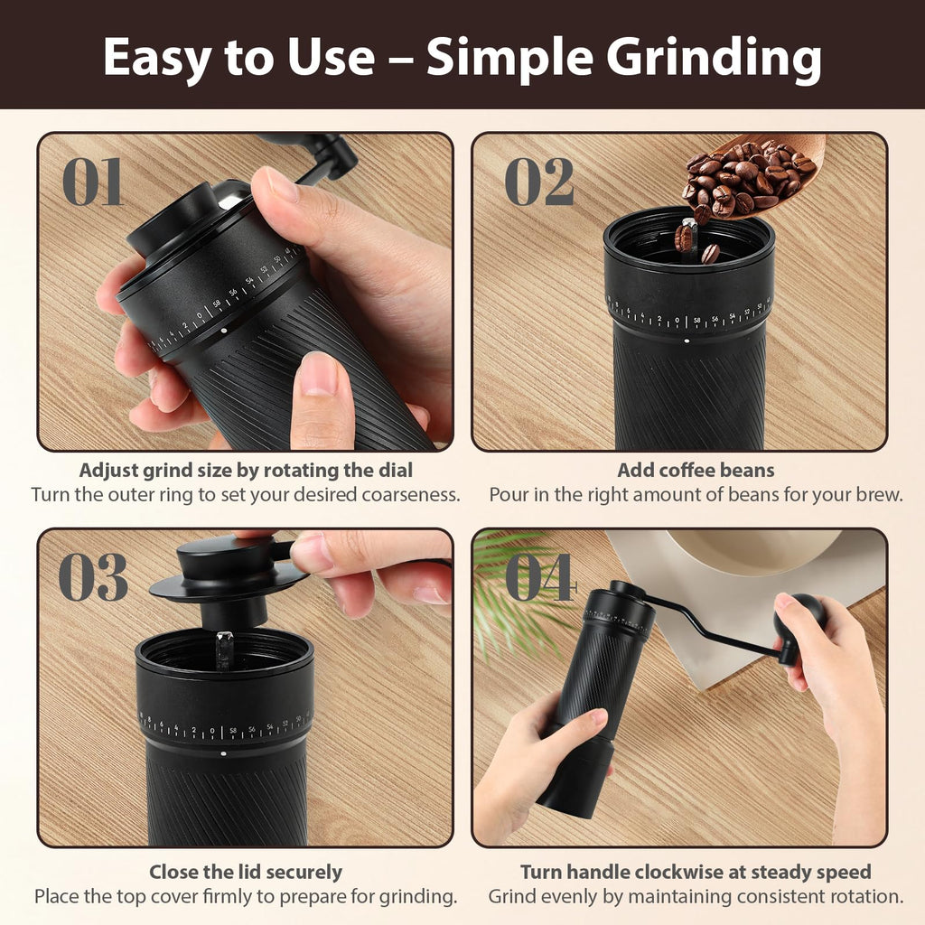 ISHEWUDU Manual Coffee Grinder, Coffee Grinder Manual with Stainless Steel Conical Burr, Hand Coffee Grinder Portable and Small Coffee Bean Grinder for Espresso to French Press