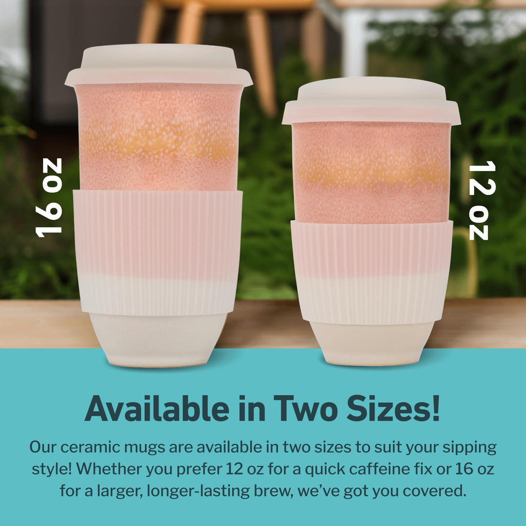 NOVA CERAMICS Ceramic Travel Mug with Lid – Microwave & Dishwasher Safe | 12oz Travel Coffee Mug | Monsoon