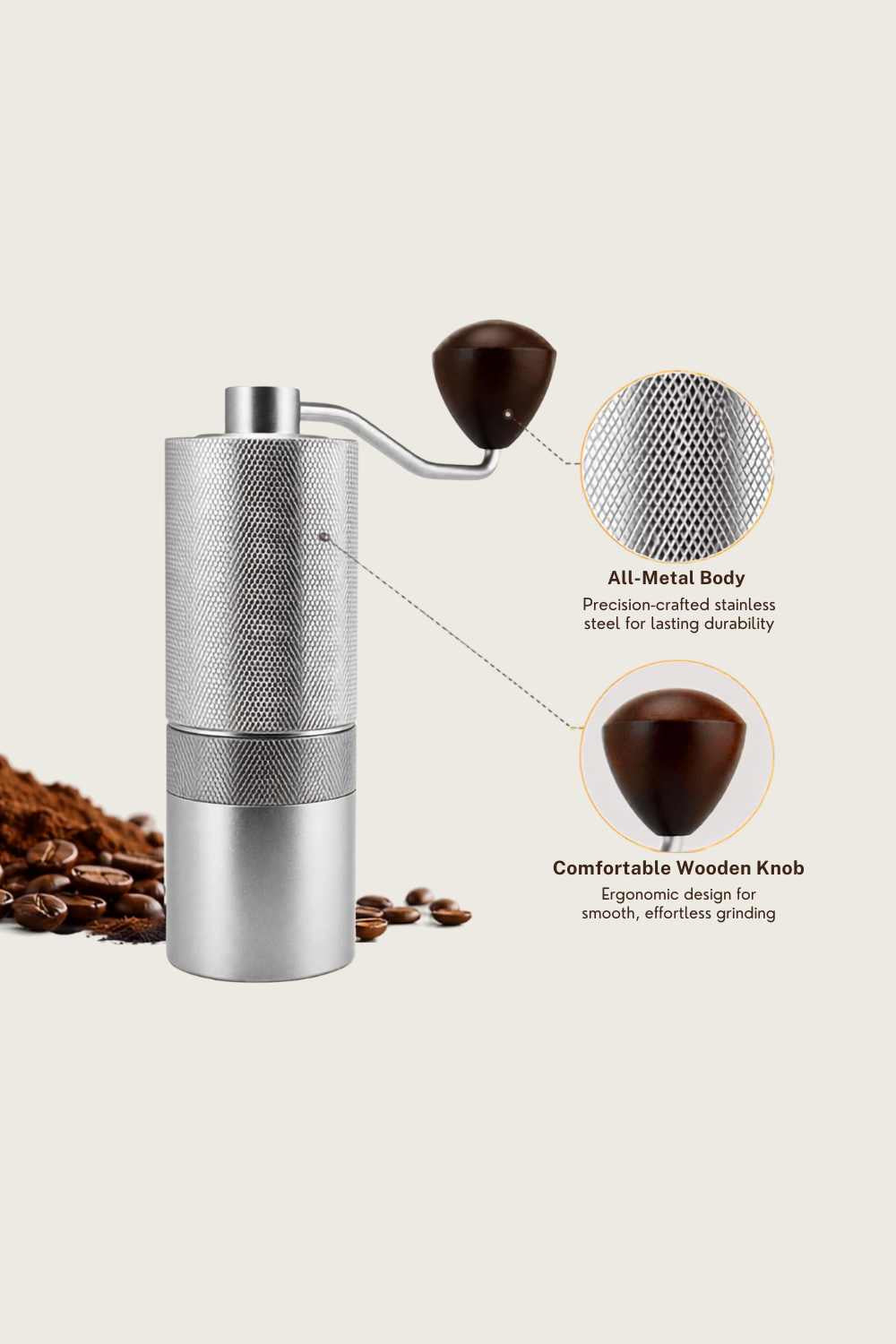 Manual Coffee Grinder – Portable Hand Grinder with Stainless Steel Conical Burr | Travel Coffee Gear