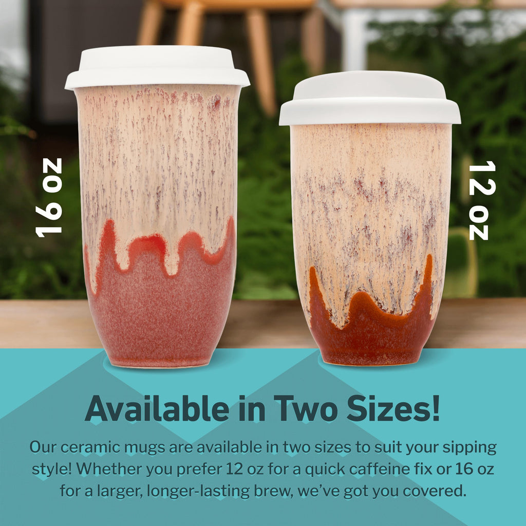 NOVA CERAMICS Ceramic Travel Mug with Lid – Microwave & Dishwasher Safe | 12oz Travel Coffee Mug | Monsoon