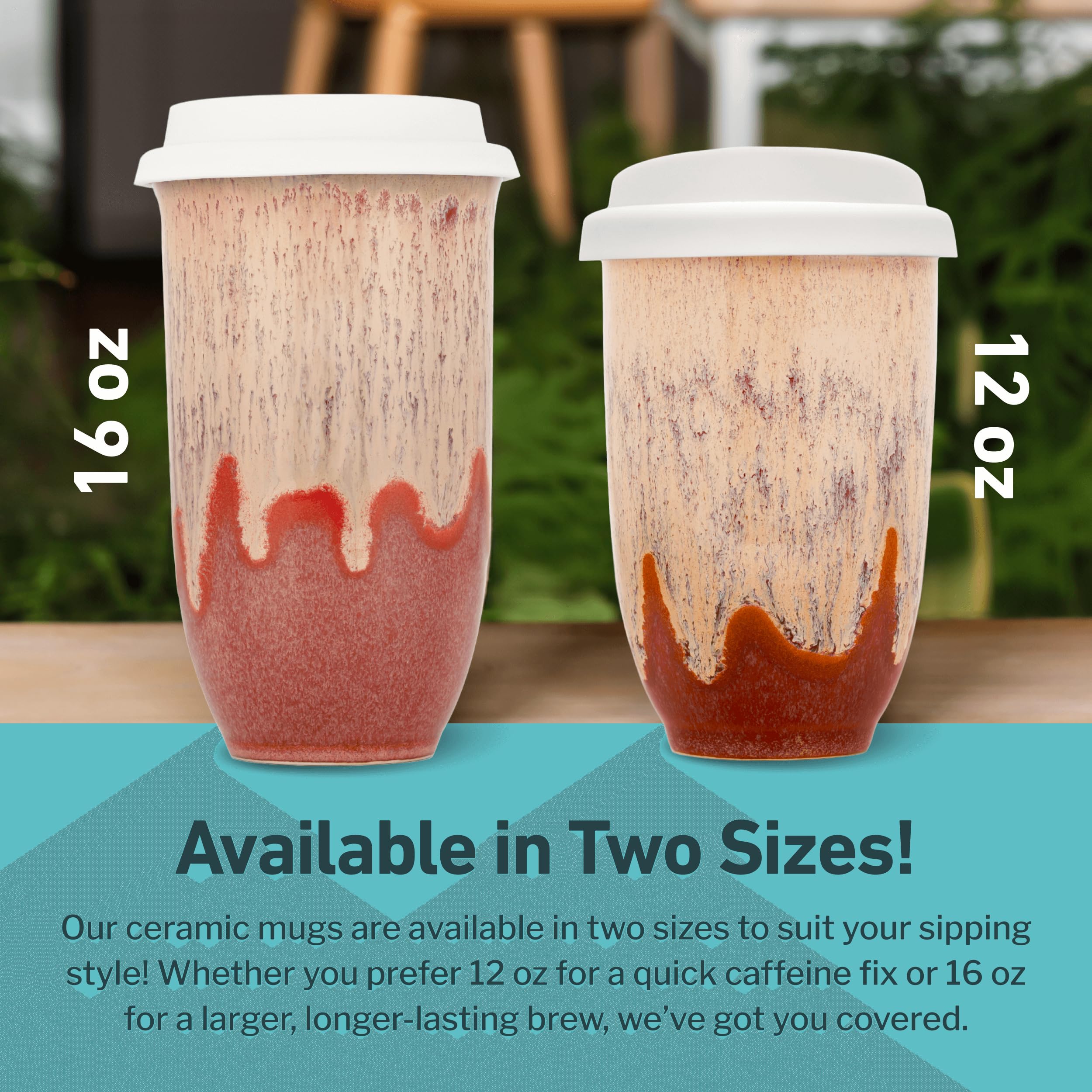 NOVA CERAMICS Ceramic Travel Mug with Lid – Microwave & Dishwasher Safe | 12oz Travel Coffee Mug | Monsoon