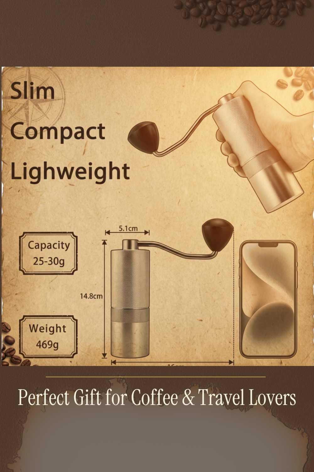 Manual Coffee Grinder – Portable Hand Grinder with Stainless Steel Conical Burr | Travel Coffee Gear