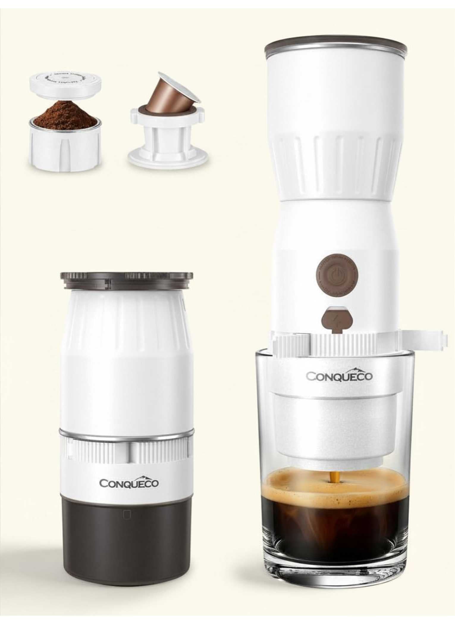 CONQUECO Mini Portable Espresso Machine – Electric Travel Coffee Maker for Camping & Hiking | 160ml Rechargeable